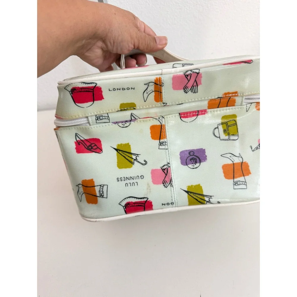 Lulu Guinness London Vanity Case Novelty Fashion Print Makeup Bag Green PVC
